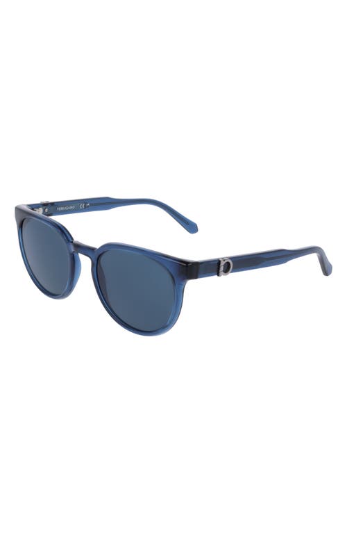 Ferragamo 53mm Round Sunglasses In Transparent Blue