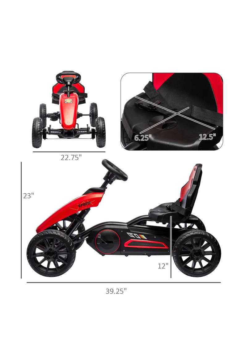 Kids Pedal Go Kart with Adjustable Seat Swing Axle Handbrake Shock Absorbing Wheels, Alternate, color, Red