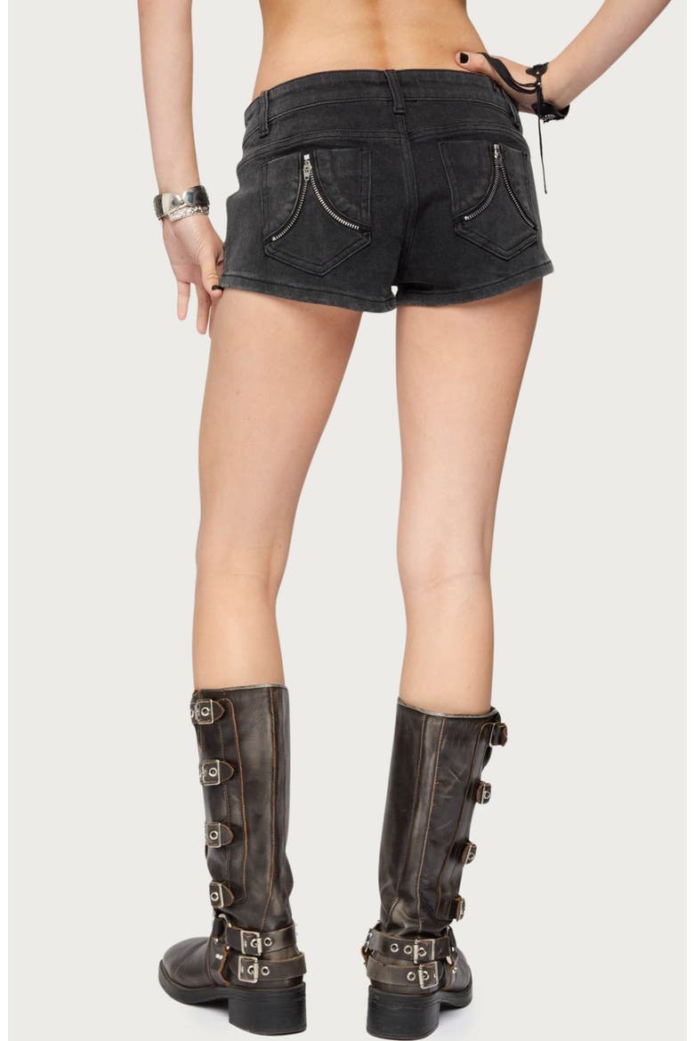 Syra Zip Detail Low Rise Denim Shorts, Alternate, color, BLACK-WASHED
