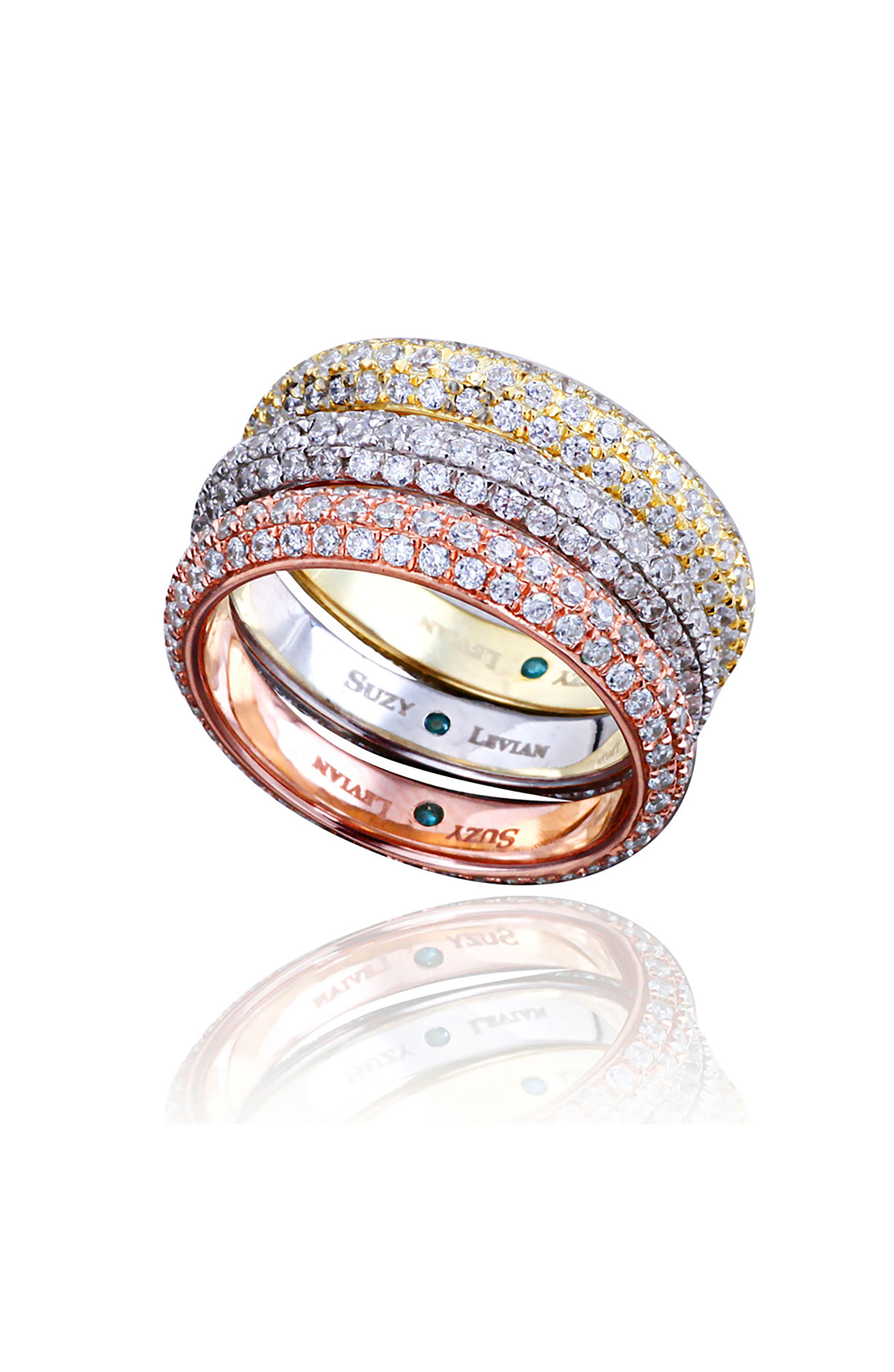 SUZY LEVIAN Set of 3 Bridal Tri-Tone Eternity Band Rings (Women ...