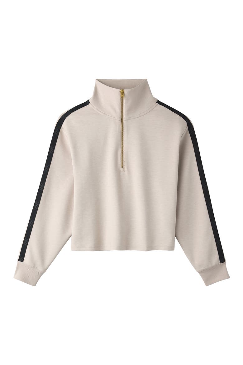 Dreamglow Track Half Zip Sweatshirt, Alternate, color, SAND/ PURE BLACK