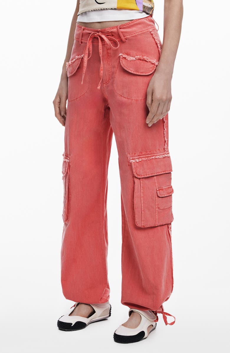 Desigual Fluid Cotton Blend Cargo Pants, Main, color, Pink