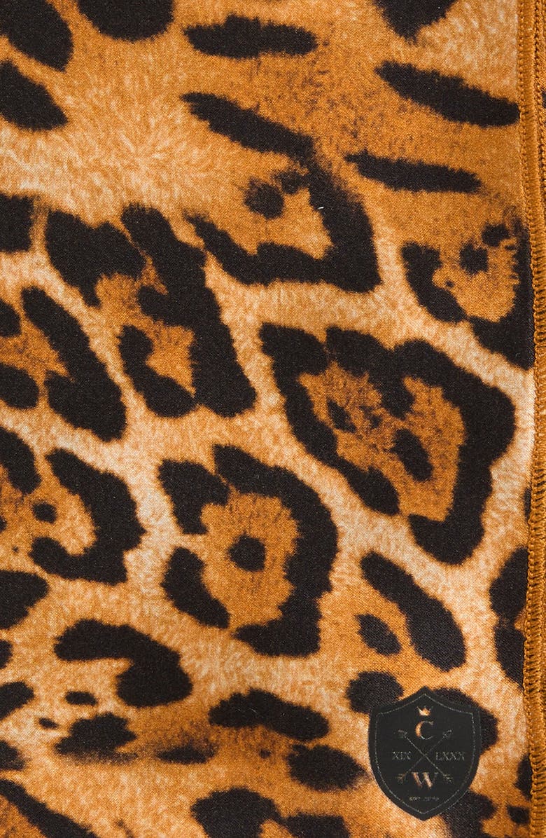 CLIFTON WILSON Leopard Print Silk Pocket Square, Alternate, color, Brown