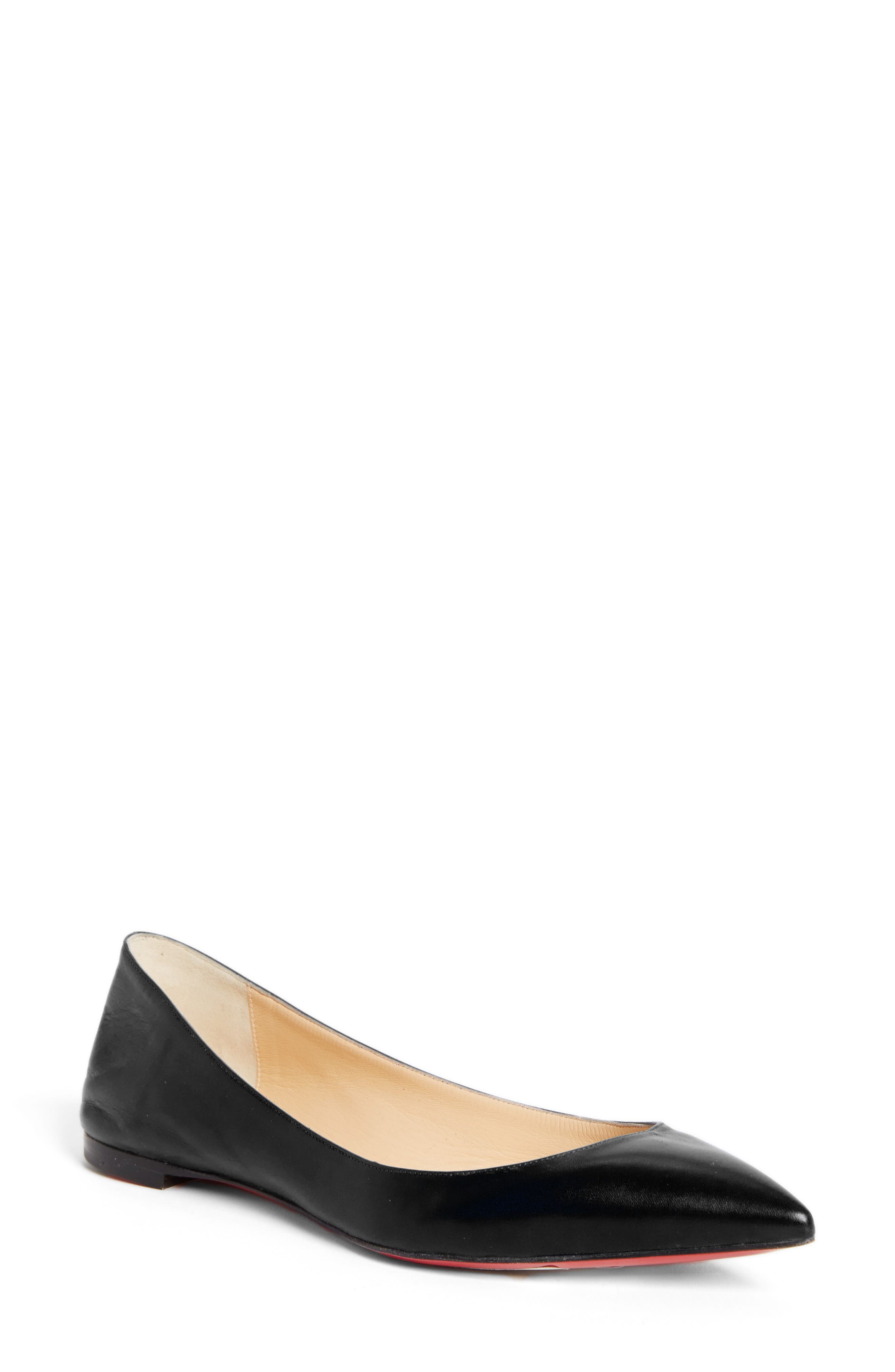 Ballalla Pointed Toe Flat, Main, color, BLACK LEATHER