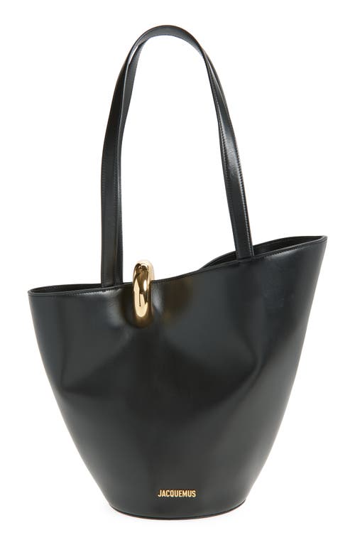 Jacquemus The Medium Bambola Asymmetric Leather Bucket Bag In Black 990