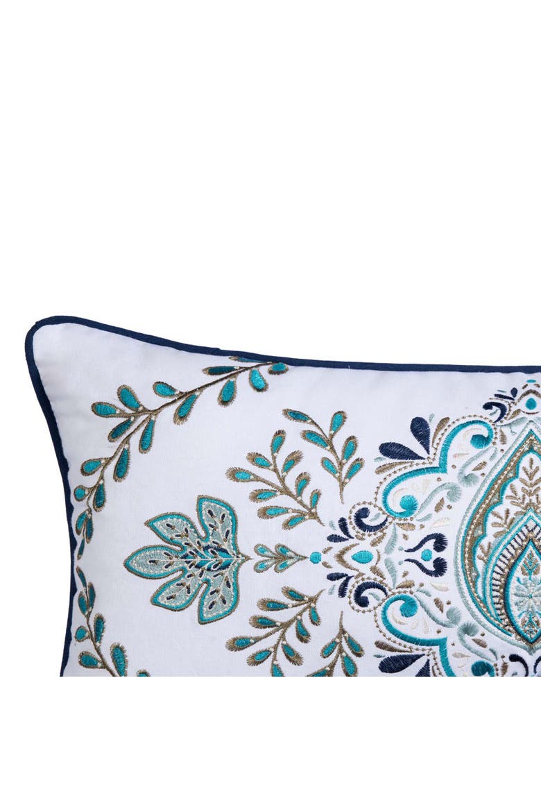 Bailey Medallion Embroidered Cotton Blend Accent Pillow 12" x 24", Alternate, color, Blue
