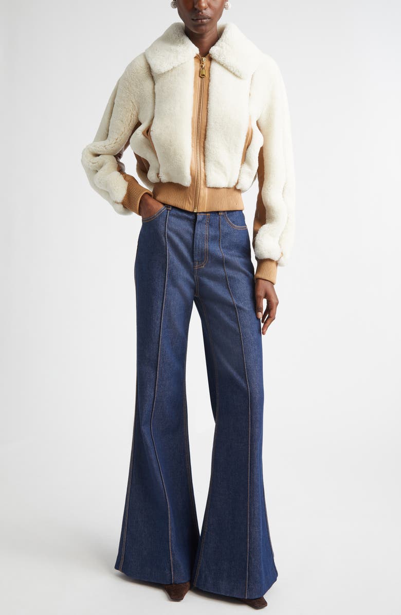 Zimmermann Hypnotic Genuine Shearling Bomber Jacket, Alternate, color, Cream