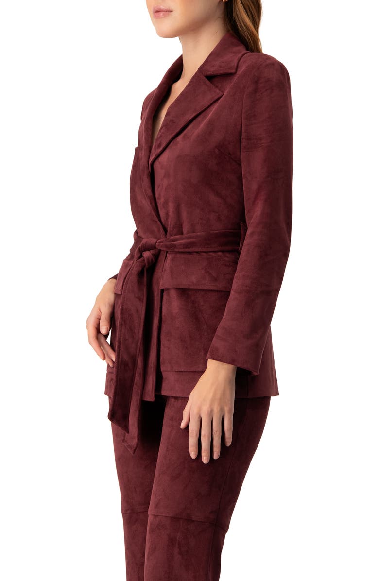IVONNE Faux-Suede Blazer with Waist Tie, Alternate, color, Wine