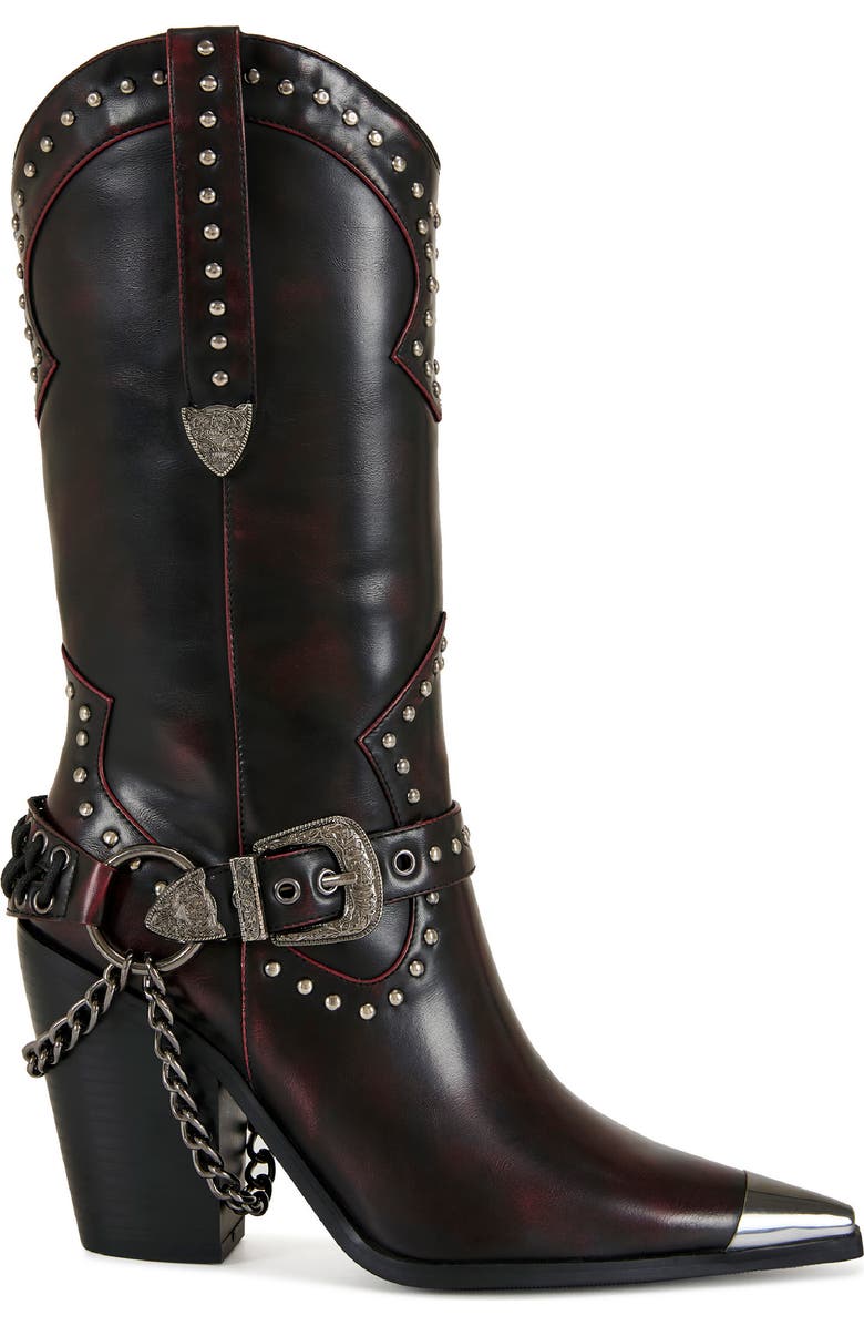 AZALEA WANG Osborn Studded Western Mid Calf Boot, Alternate, color, Wine