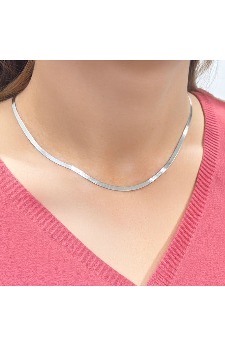 The Lovery Fine Jewelry Mini Herringbone Necklace, Alternate, color, White Gold