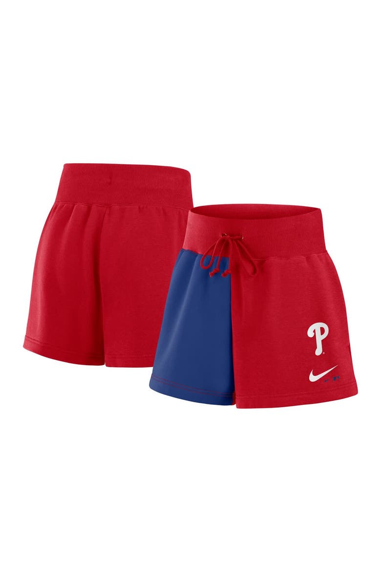 Women's Nike Red/Royal Philadelphia Phillies Color-Block Phoenix Fleece Lounge Shorts, Main, color, Red