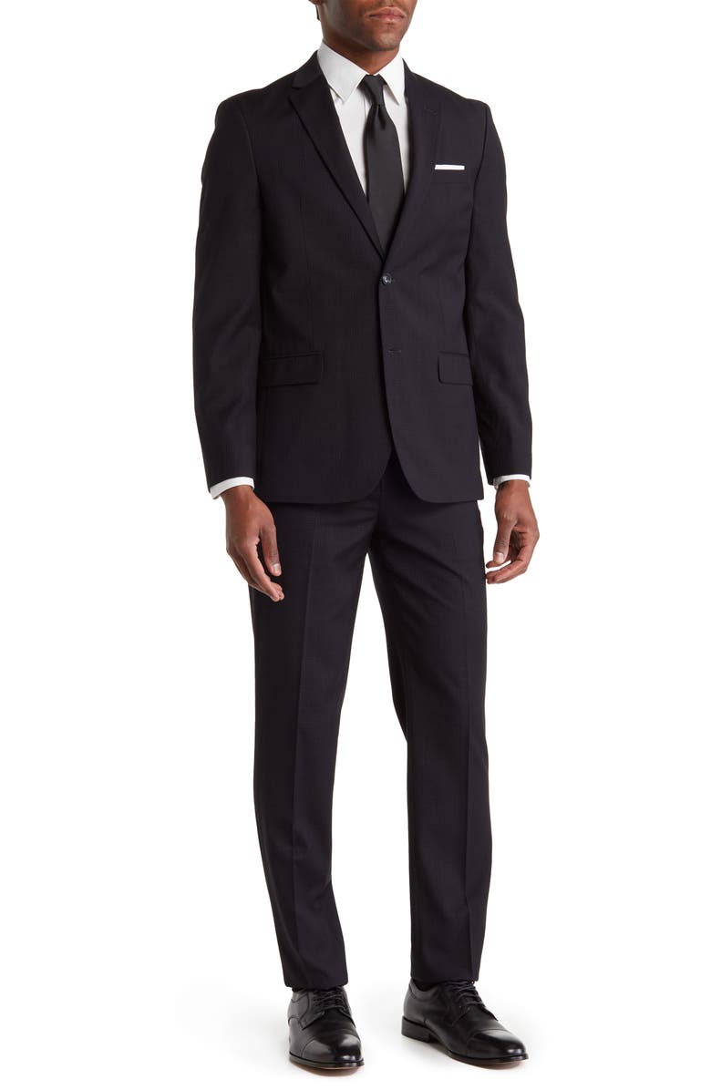 Vince Camuto Black Plaid Two Button Notch Lapel Suit, Main, color,
