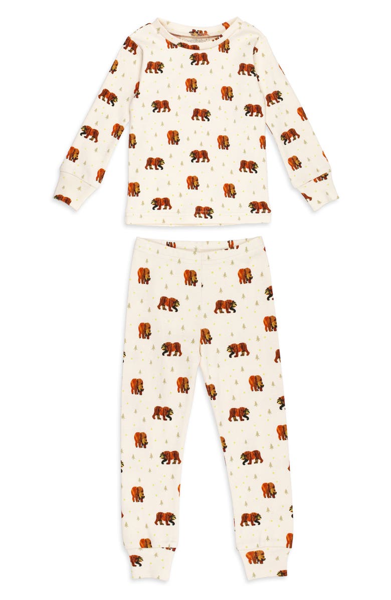 L'ovedbaby x 'The Very Hungry Caterpillar<sup>™</sup>' Fitted Organic Cotton Two-Piece Pajamas, Main, color, Brown Bear