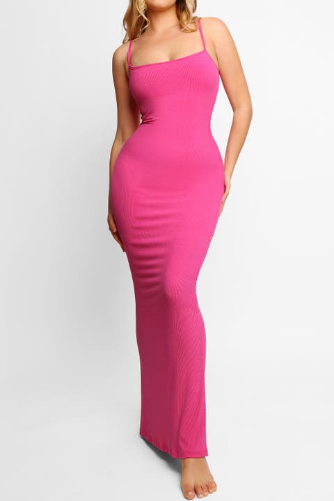 Built-in Shapewear Modal Wide Scoop Neck Slip Maxi Dress