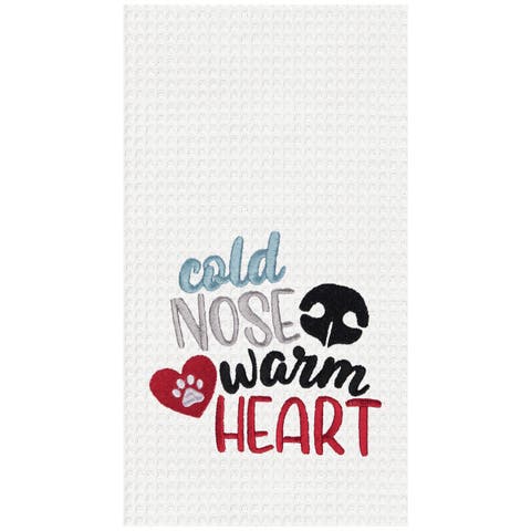 Cold Nose Warm Heart Kitchen and Bathroom Embroidered Waffle Hand Towel