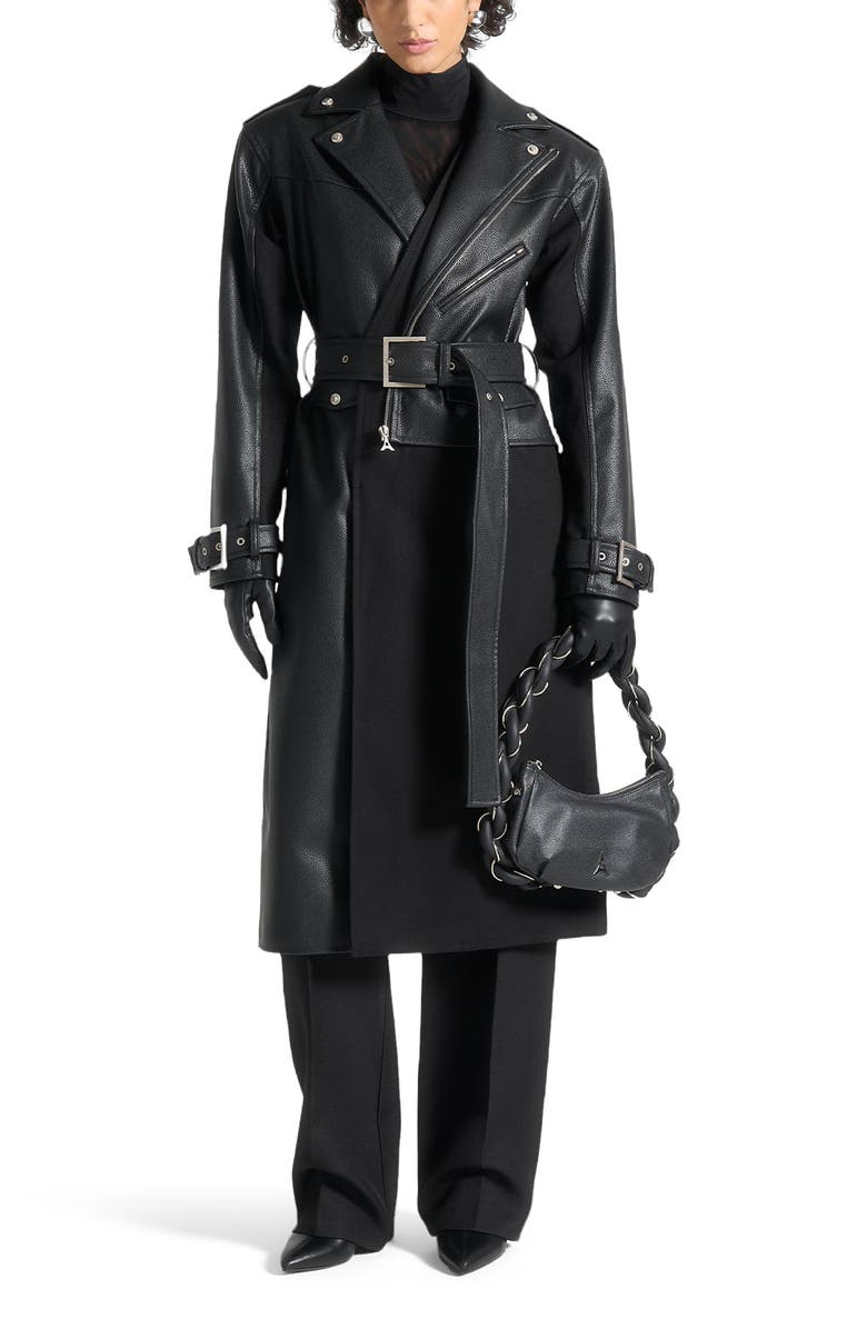 Manière De Voir Ayleen Leather Biker Trench Coat, Main, color, Black