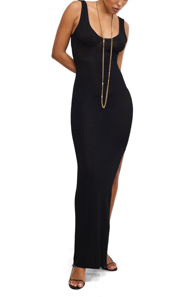 Good American Stretch Rib Maxi Dress, Main, color, Black001