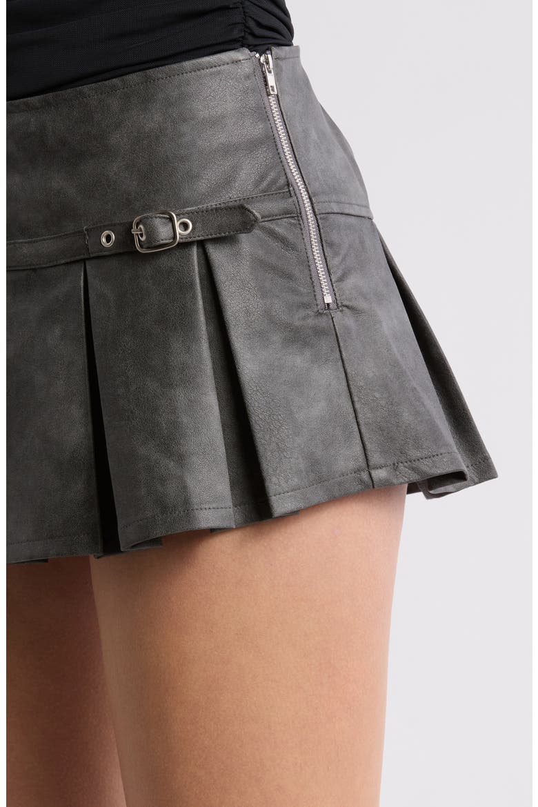 Billi Belted Pleated Faux Leather Miniskort, Alternate, color, DARK-GRAY