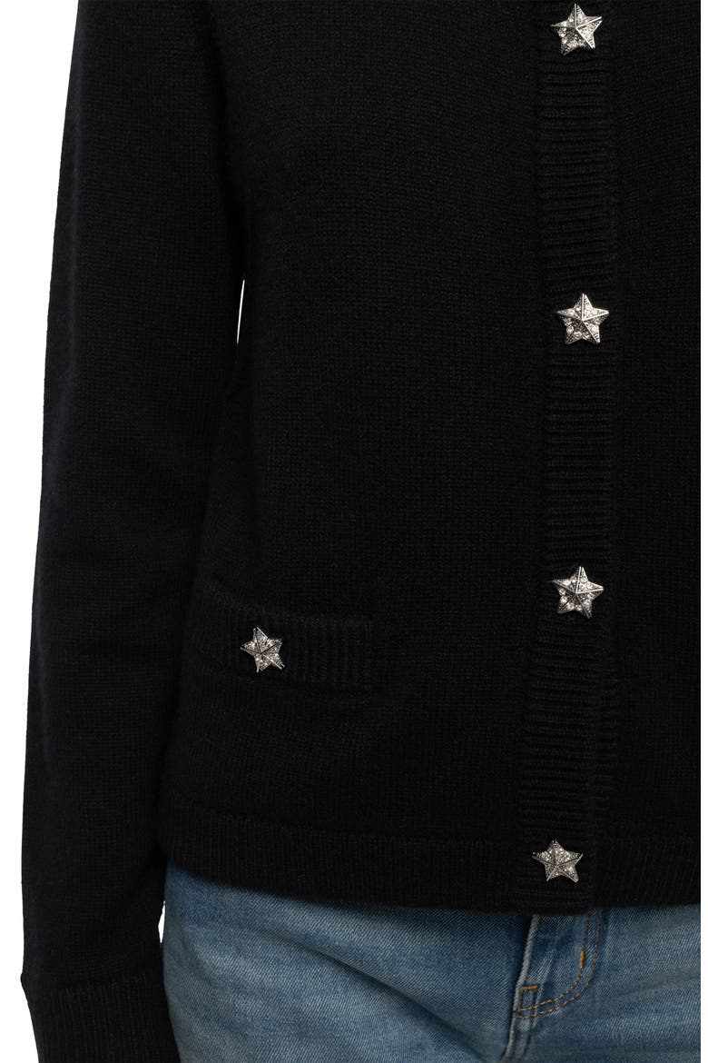 Marcya Crystal Star Button Cashmere Cardigan, Alternate, color, BLACK