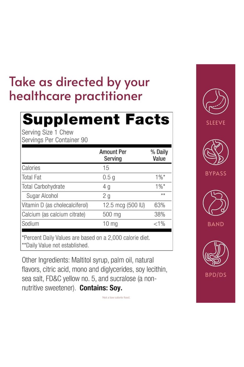 Calcium Citrate Chewy Bites 500 mg Vitamin D3 Supplement 90 Count 90 Count, Alternate, color, None