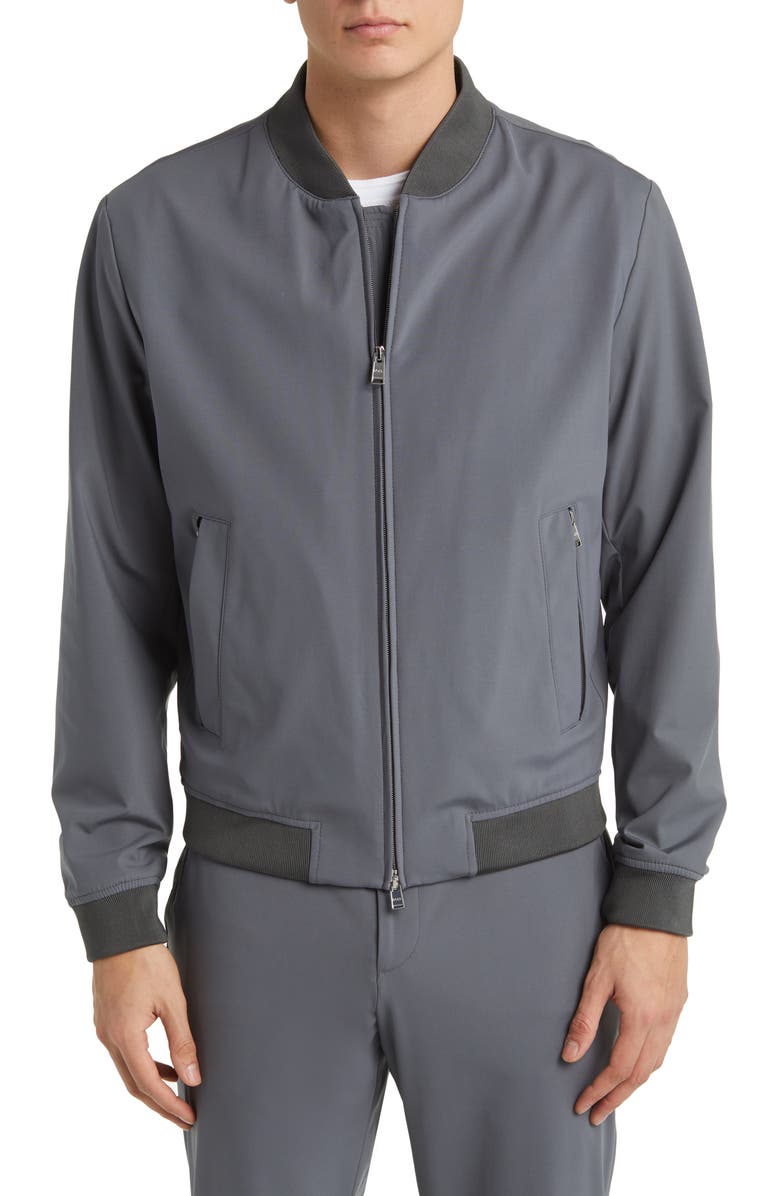 BOSS Slim Fit Jersey Bomber Jacket, Alternate, color, Medium Grey