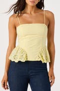ASTR the Label Teale Eyelet Cotton Peplum Top