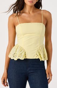 ASTR the Label Teale Eyelet Cotton Peplum Top