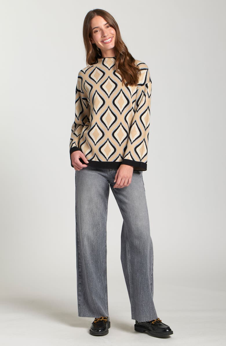 APNY Retro Swirl Jacquard Funnel Neck Sweater, Alternate, color, Desert