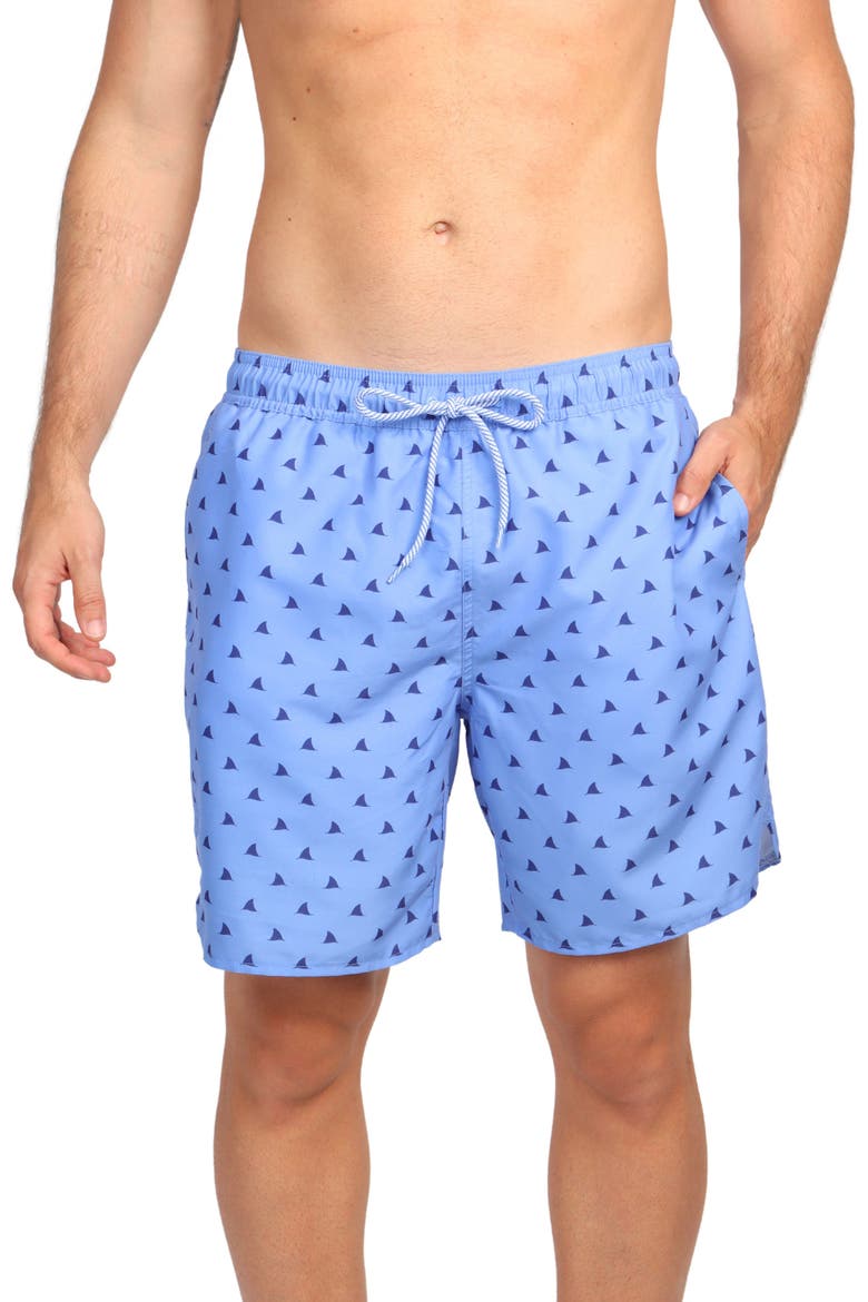 Shark Fin Swim Shorts, Main, color, BLUE