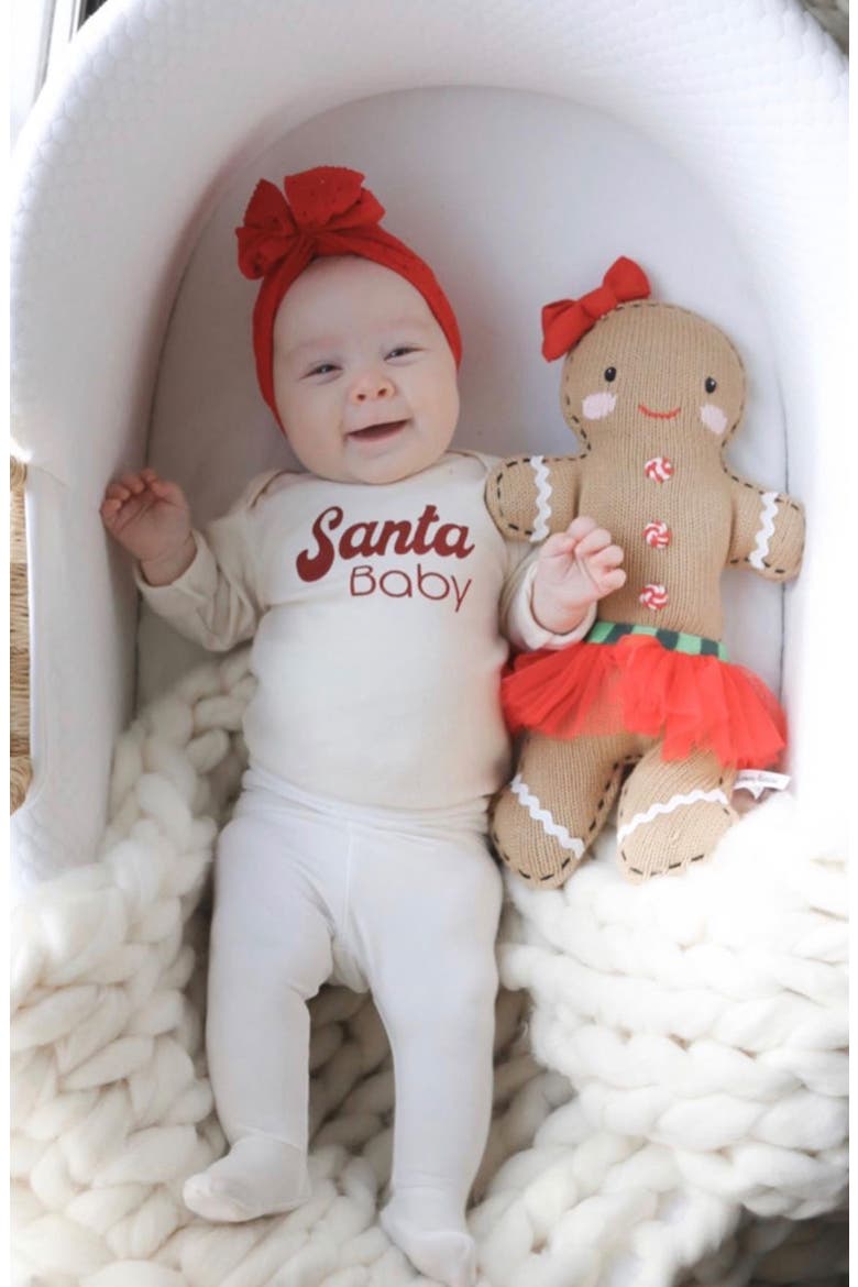 Santa Baby Organic Cotton Long Sleeve Bodysuit, Alternate, color, NATURAL