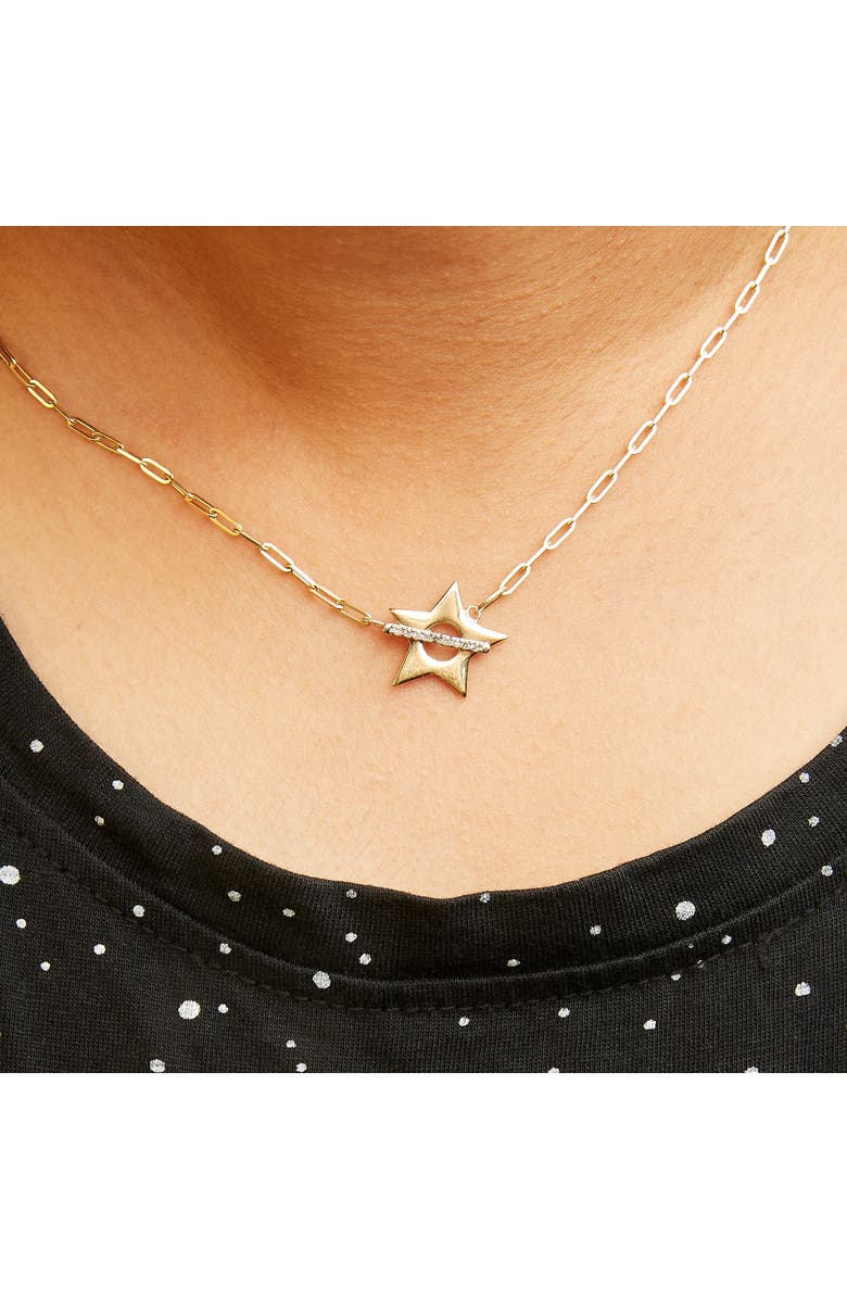 Haus of Brilliance 18K Yellow Gold Plated Sterling Silver Diamond Accent Star Pendant Necklace with Paperclip Chain, Alternate, color, Yellow Gold Over Silver