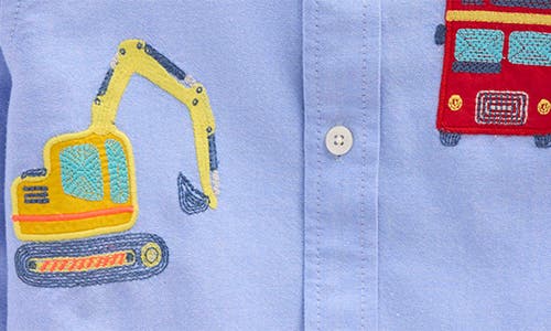 Mini Boden Kids' Vehicle Embroidered Cotton Graphic Button-down Shirt In Multi