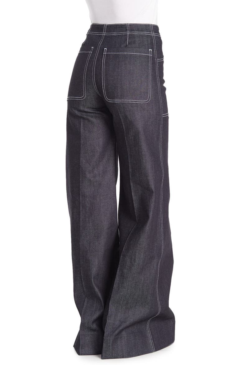 Topstitched Wide Leg Denim Jeans, Alternate, color, STEEL BLUE