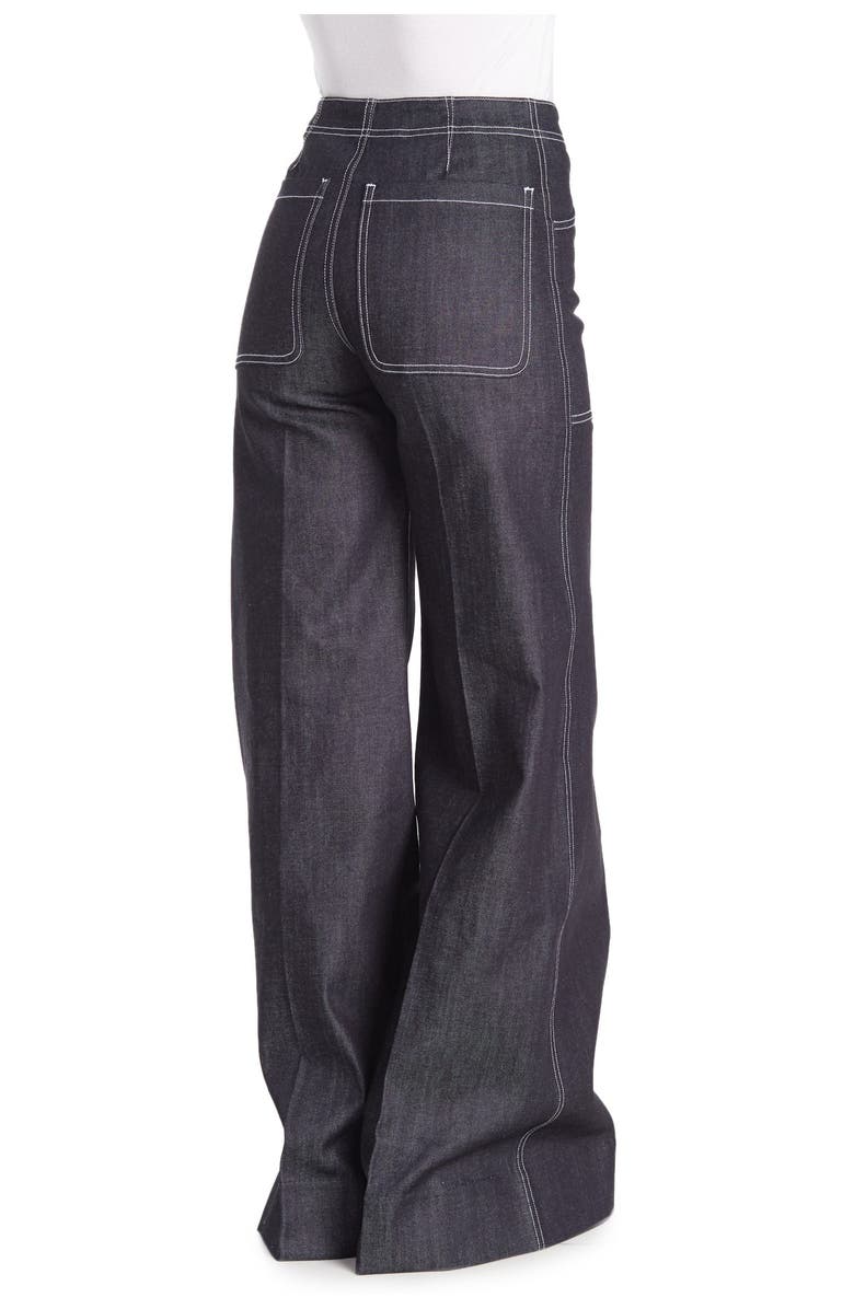 Burberry Topstitched Wide Leg Denim Jeans, Alternate, color,