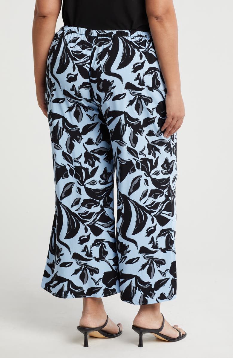 NORDSTROM RACK Pull-On Crop Palazzo Pants, Alternate, color, Blue- Black Foliage Abstract