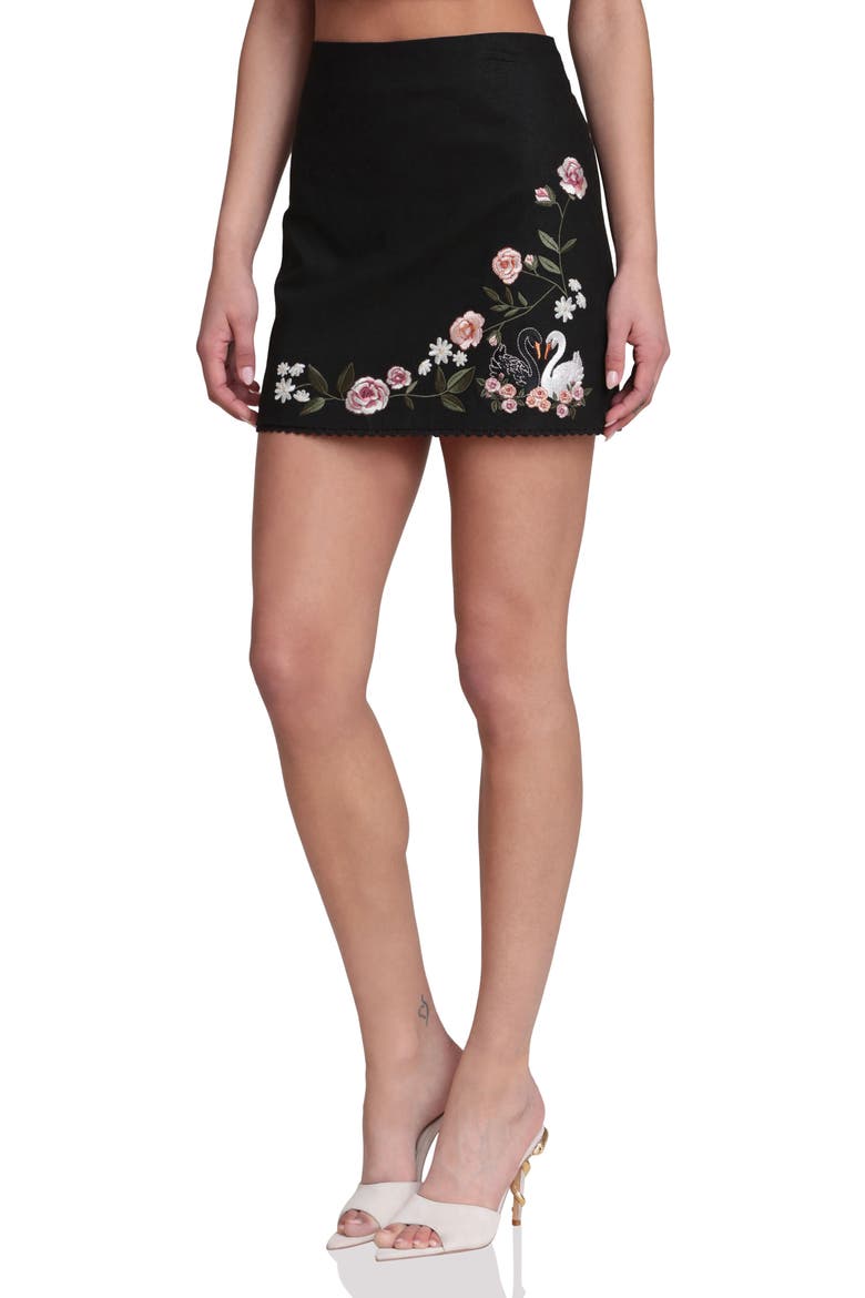 Floral Embroidered Miniskirt, Alternate, color, BLACK