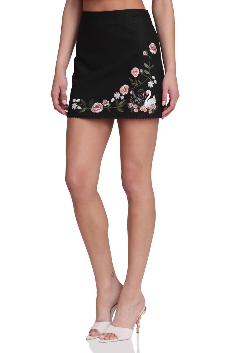 Avec Les Filles Floral Embroidered Miniskirt, Alternate, color, Black