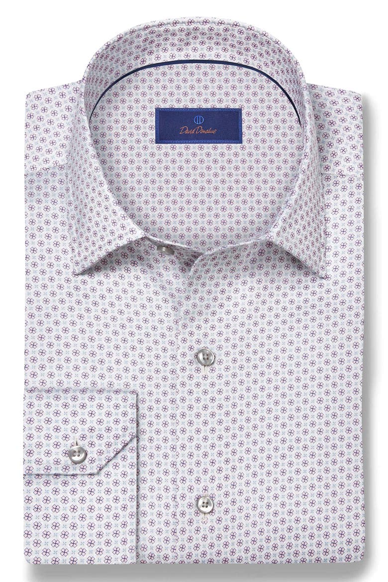 Neat Print Cotton Button-Up Shirt, Alternate, color, PEARL/ PINK