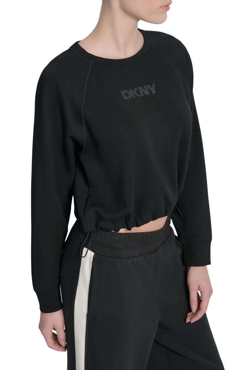 DKNY Bungee Hem Crewneck Crop Sweatshirt, Alternate, color, Black