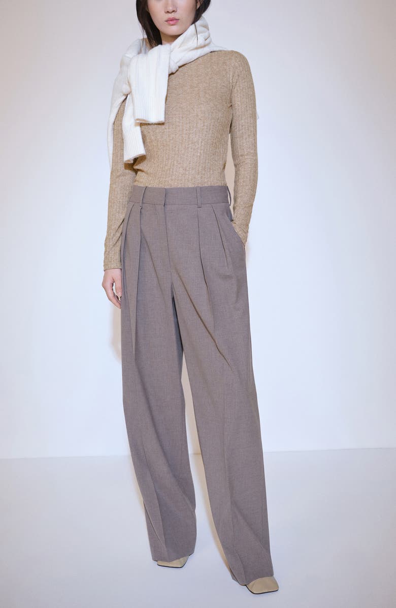 MANGO Pointelle Long Sleeve T-Shirt, Alternate, color, Light/ Pastel Brown