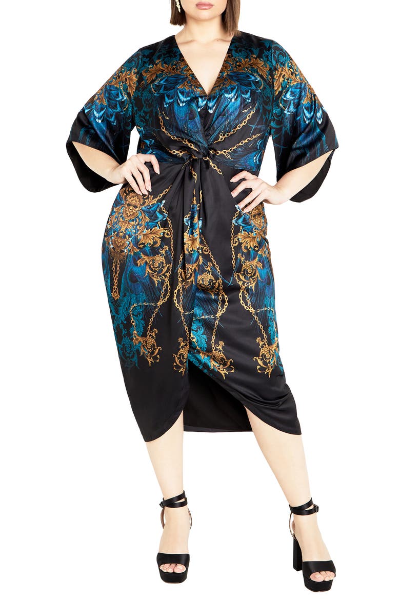 Priscilla Print Twist Front Midi Dress, Main, color, LAVISH
