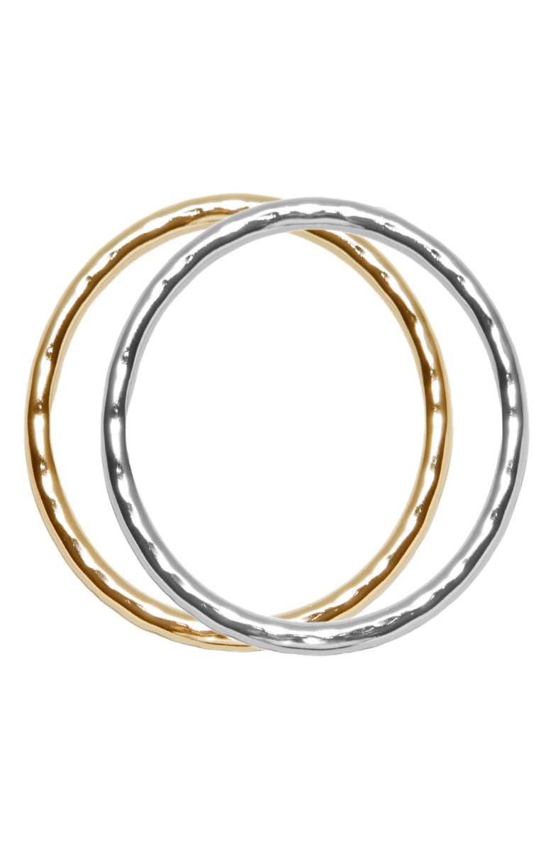 ARGENTO VIVO Set of 2 Oval Hammered Bangles, Main, color, Gold/ Sil