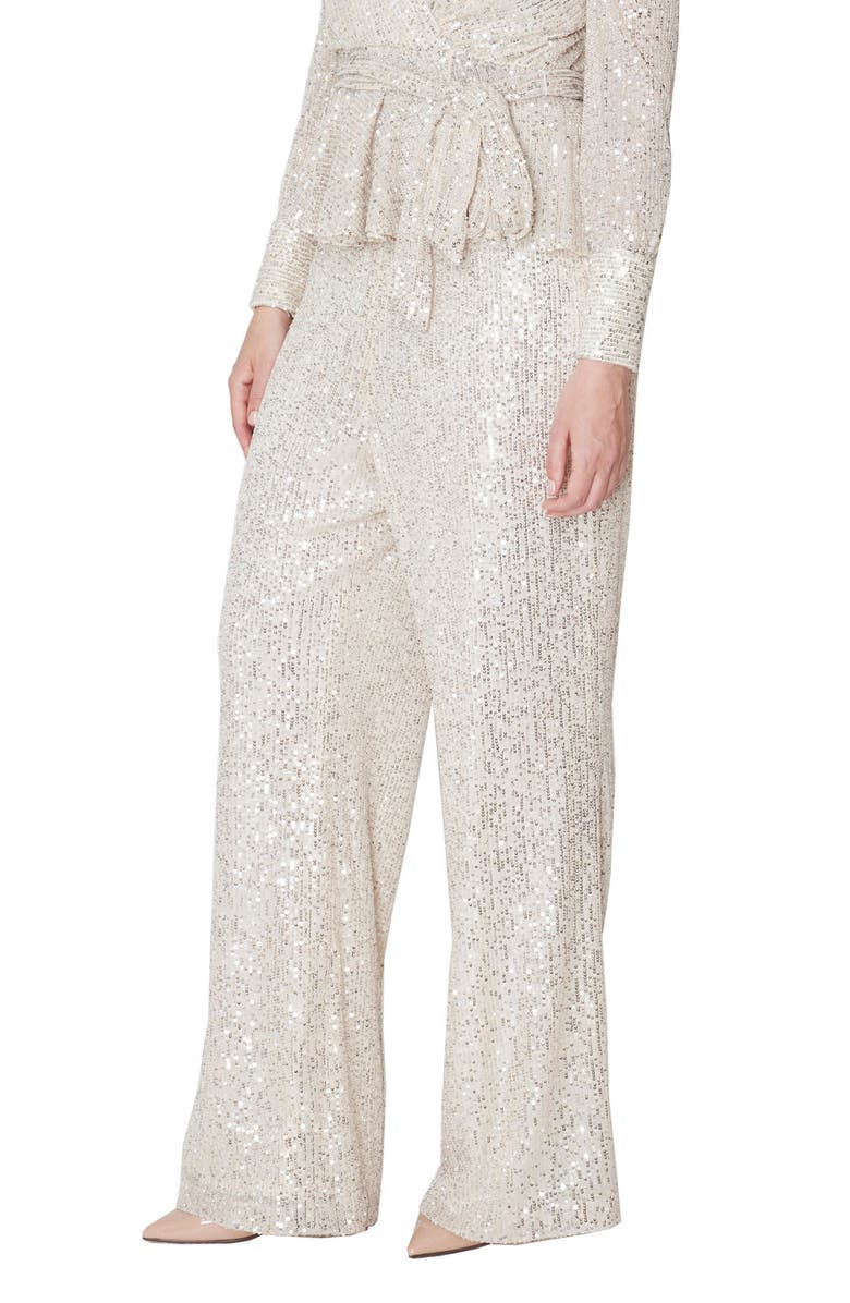 Julia Jordan Straight Leg Sequin Pants, Alternate, color, Ivory/ Silver