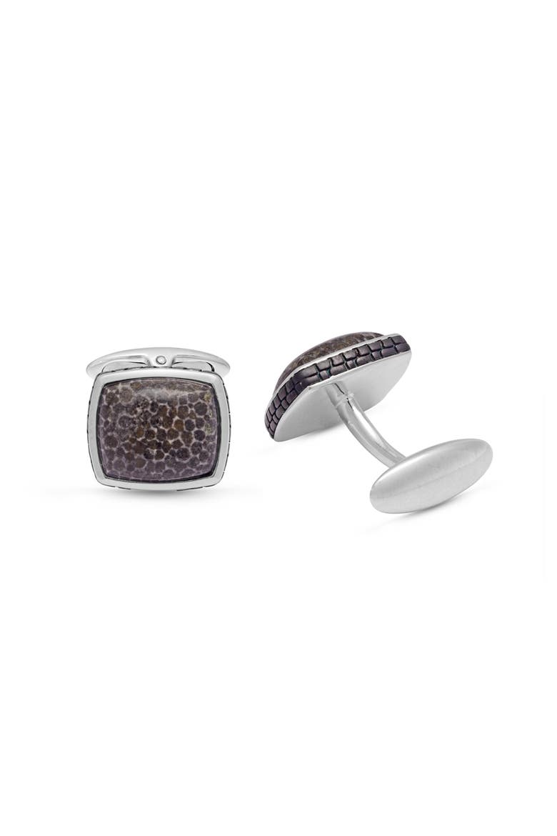 Fossil Agate Sterling Silver Men Cufflinks, Alternate, color, Silver