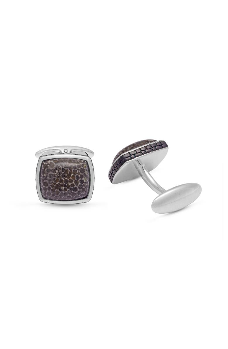 LuvMyJewelry Fossil Agate Sterling Silver Men Cufflinks, Alternate, color, Silver