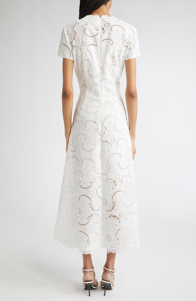 Oscar de la Renta Scroll Guipure Lace Dress, Alternate, color, White