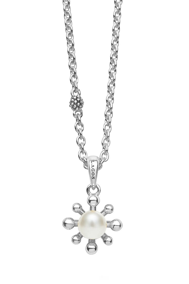 Luna Fleur Freshwater Pearl Pendant Necklace, Main, color, SILVER