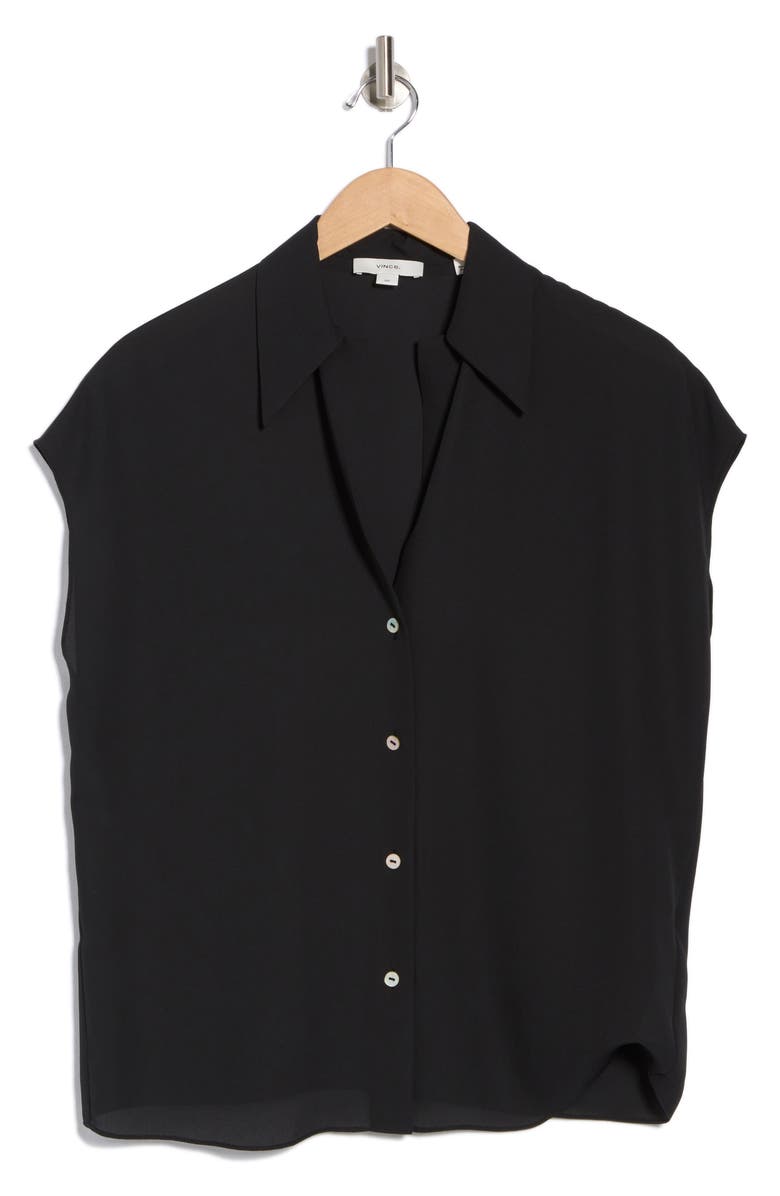 Vince Cap Sleeve Button Front Top, Alternate, color, Black
