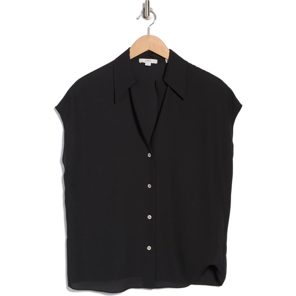 Vince Cap Sleeve Button-up Shirt In Black