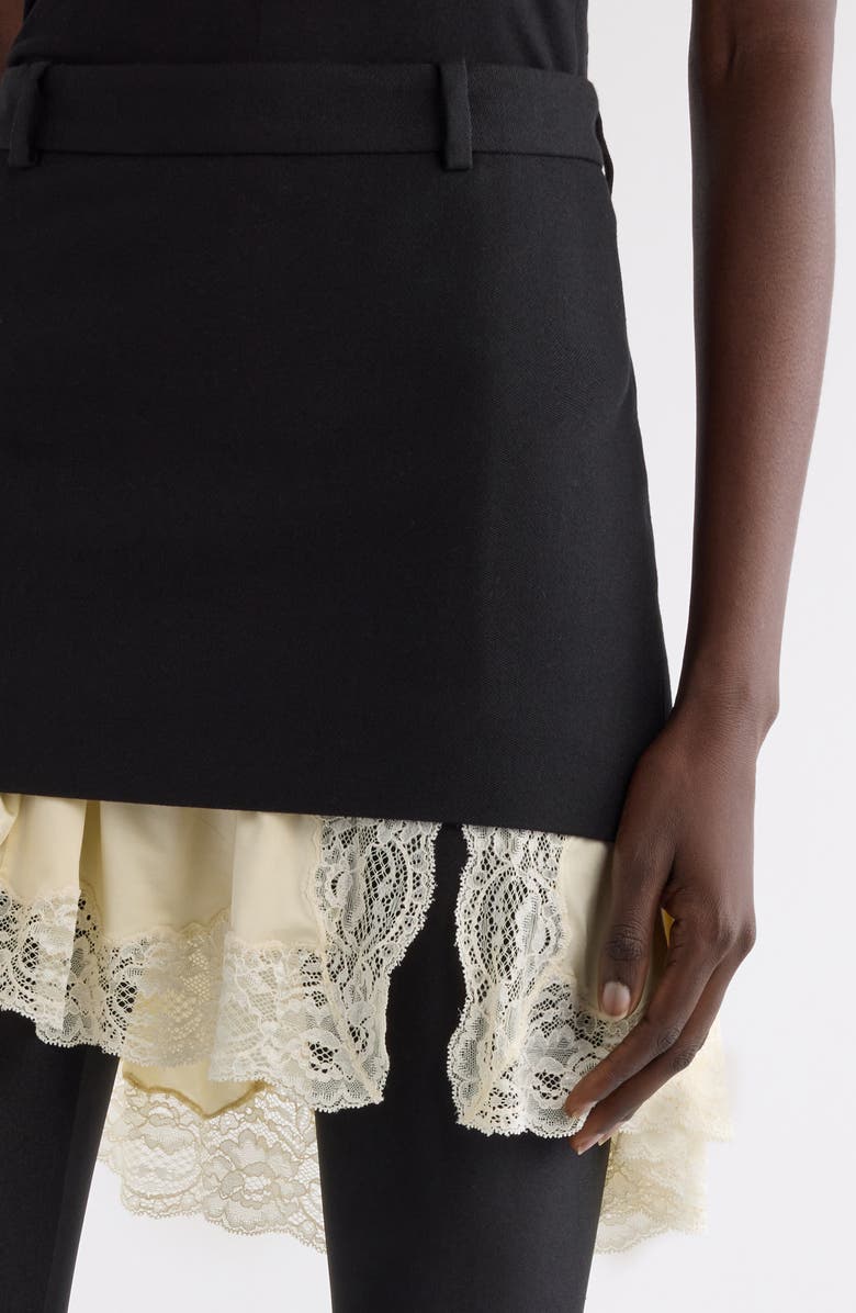 Balenciaga Lingerie Lace Wool Barathea Miniskirt, Alternate, color, Black